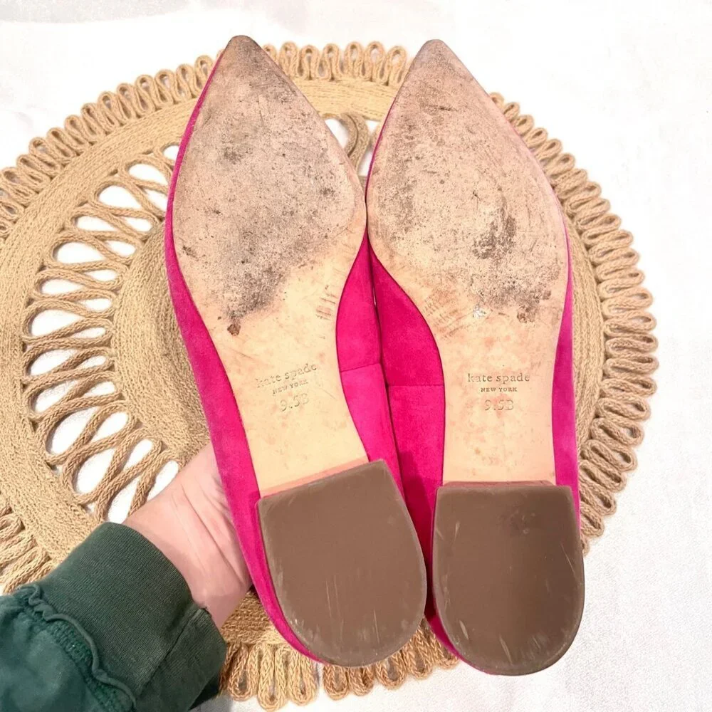Kate Spade Buckle Up Pink Suede Flats Size 9.5